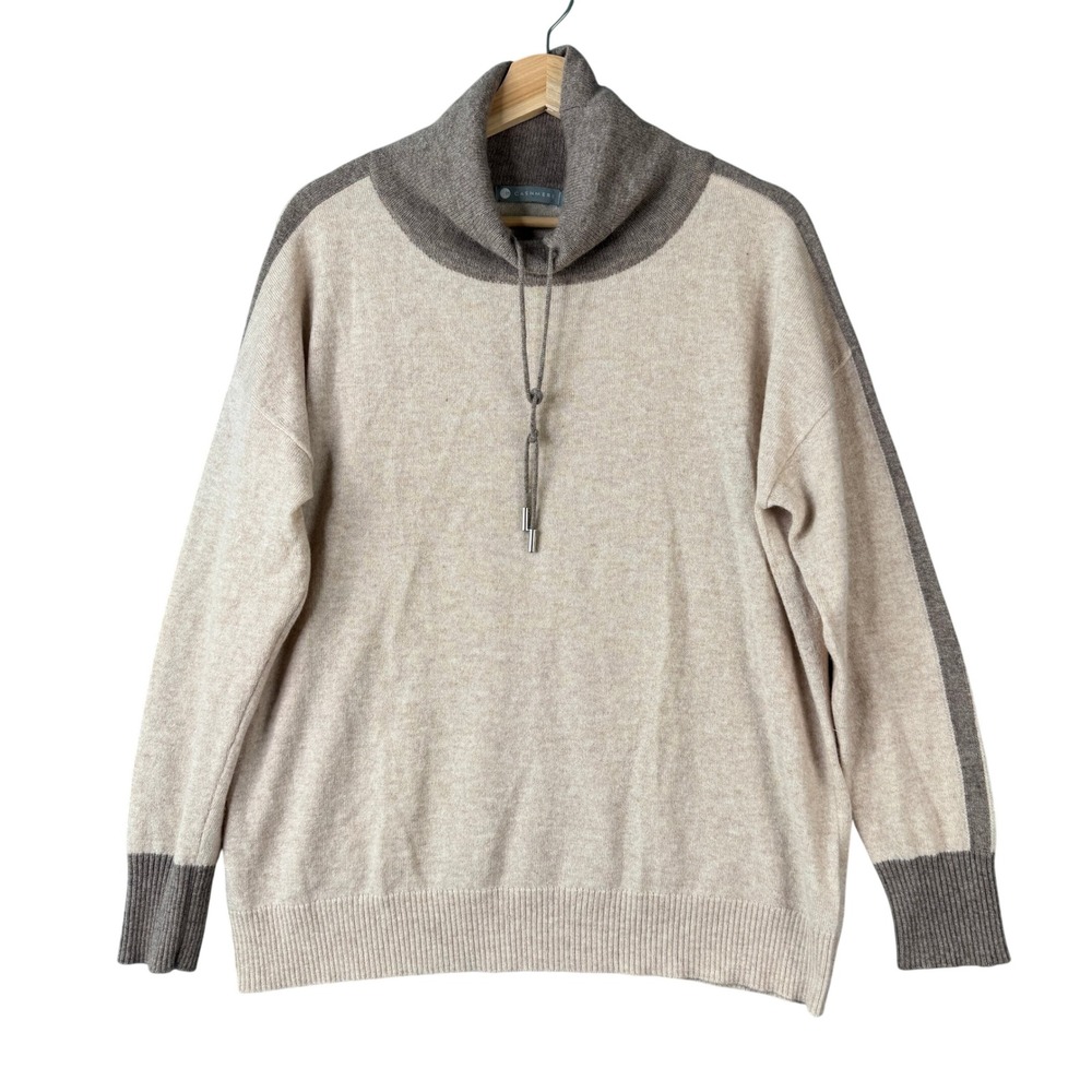 In Cashmere Womens 100% Cashmere Cowl Neck Drawstring Sweater Beige Taupe Size M